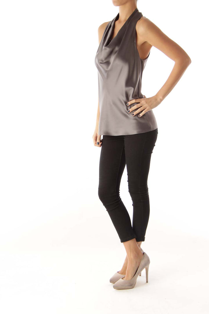 Gray Draped Silk Top