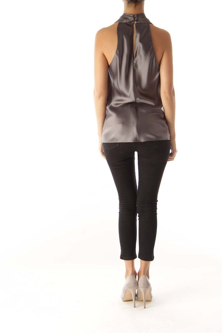 Gray Draped Silk Top