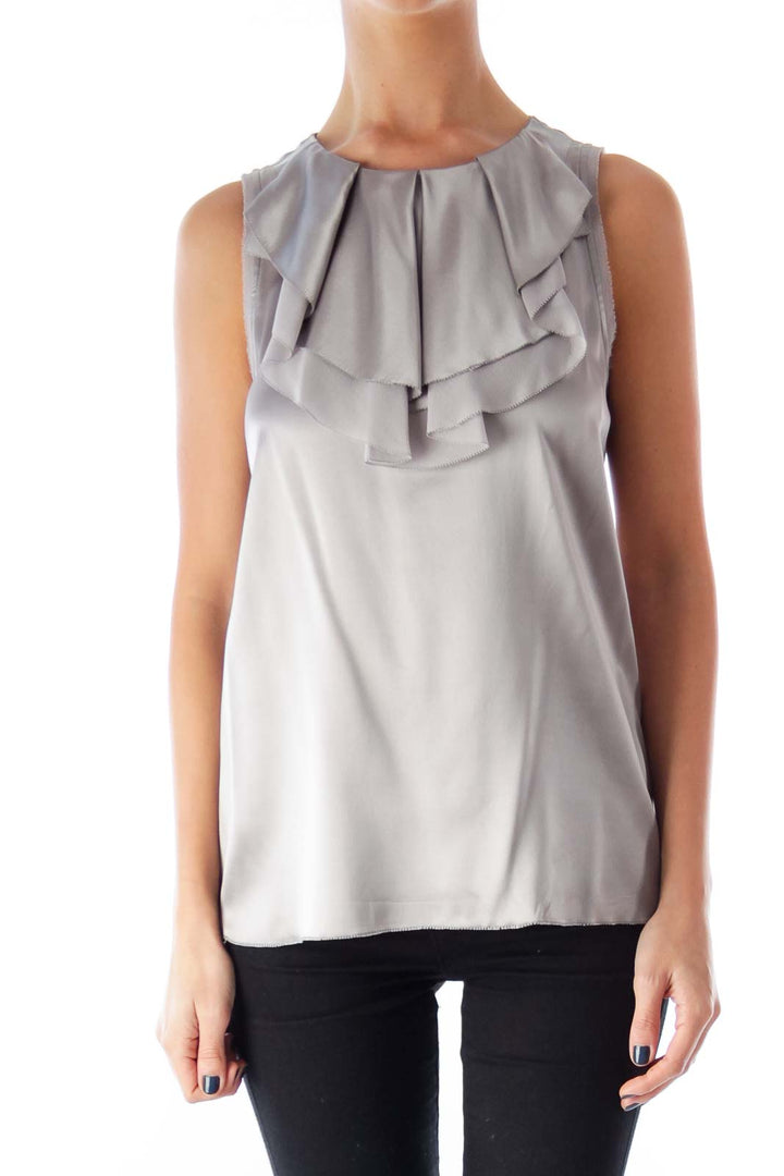 Gray Ruffle Sleeveless Top