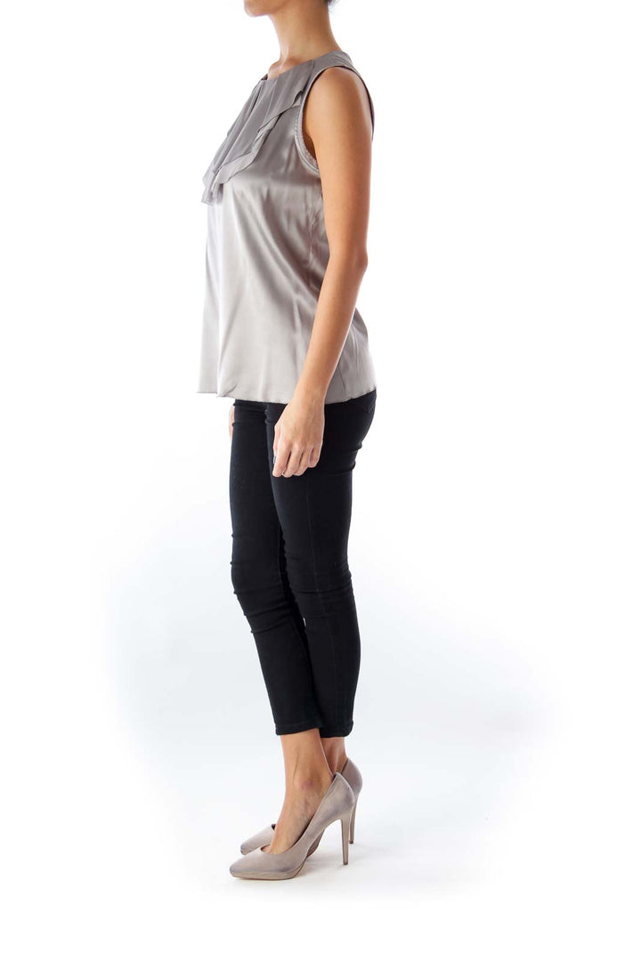 Gray Ruffle Sleeveless Top