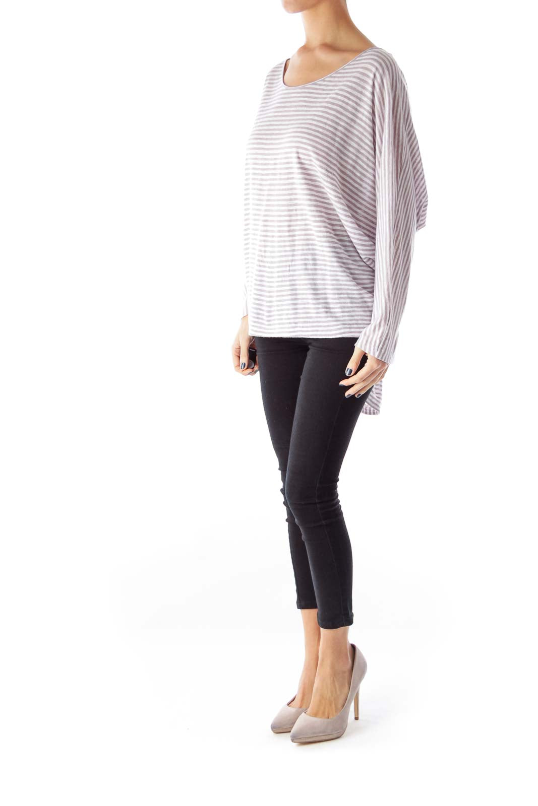 Beige Stripe Bat Sleeve Shirt