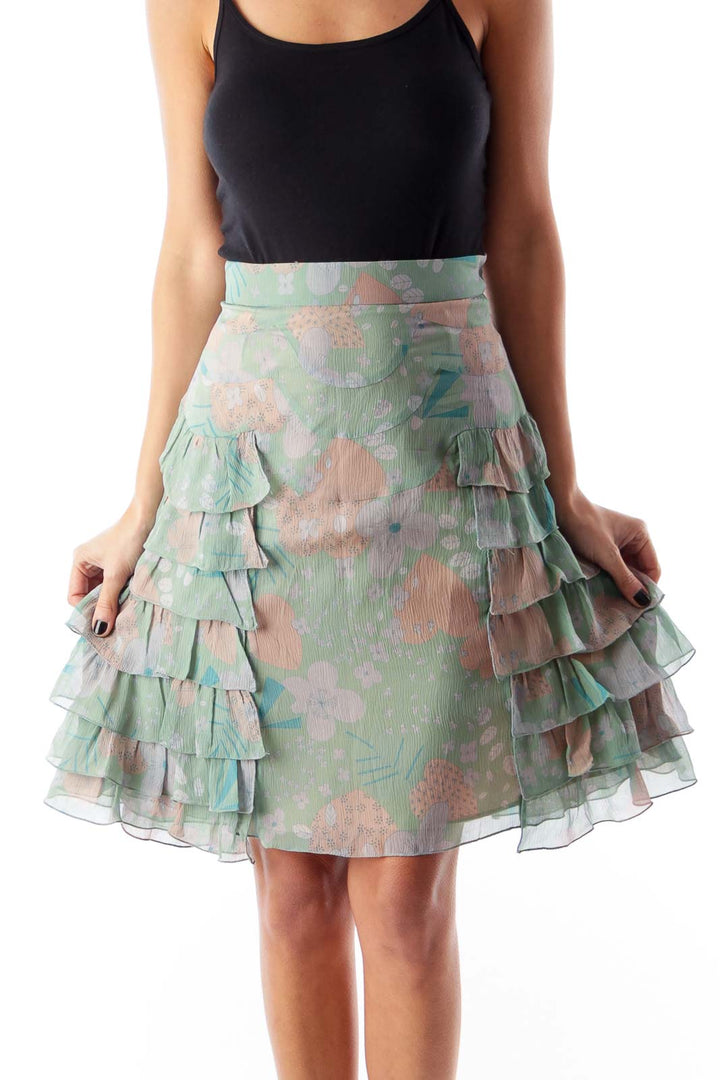 Floral Print Ruffle Skirt