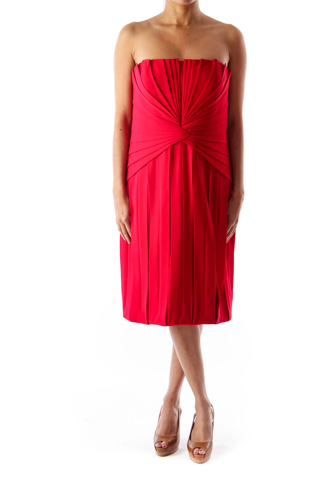 Red Pleated Party Dress