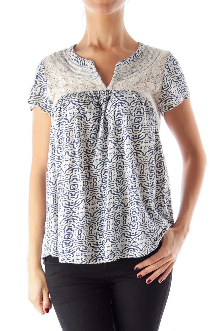 Blue Print Lace Shirt