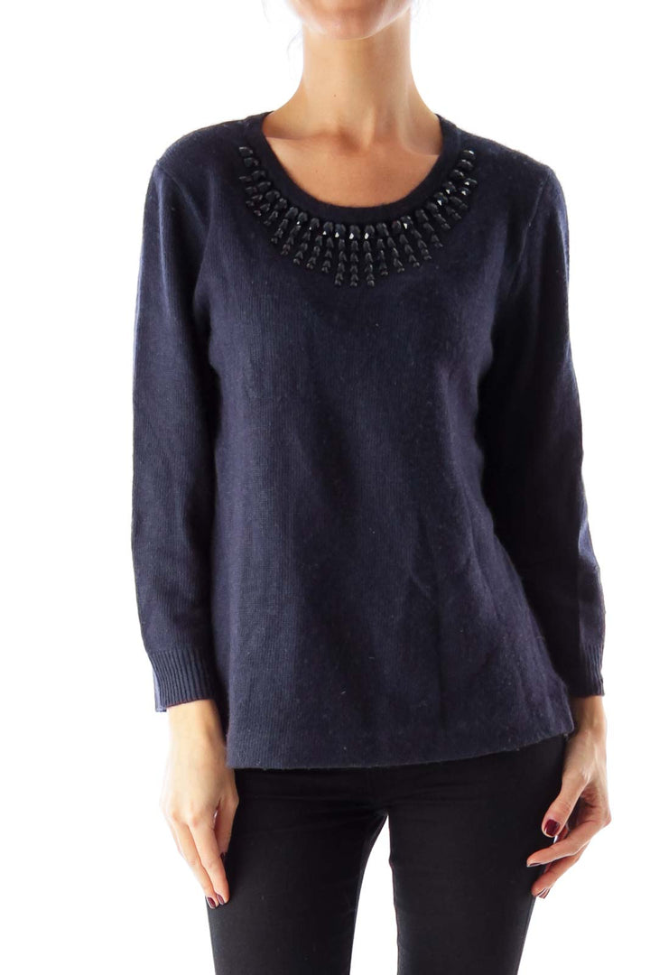 Navy Beaded Sweater