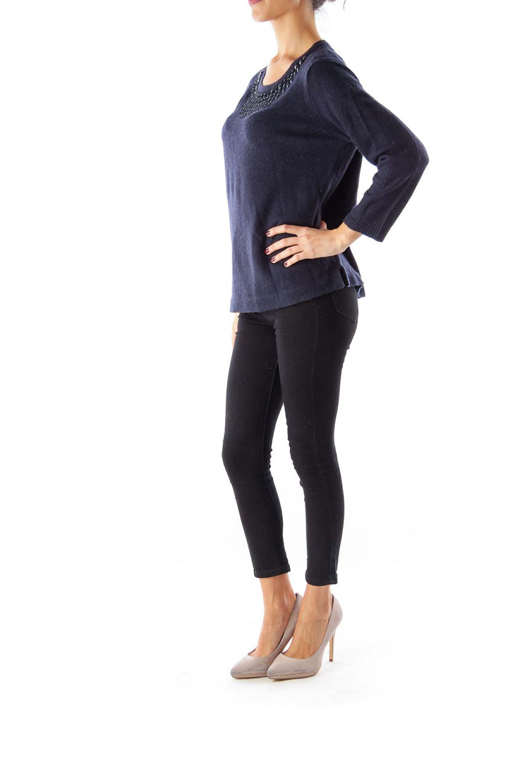 Navy Beaded Sweater