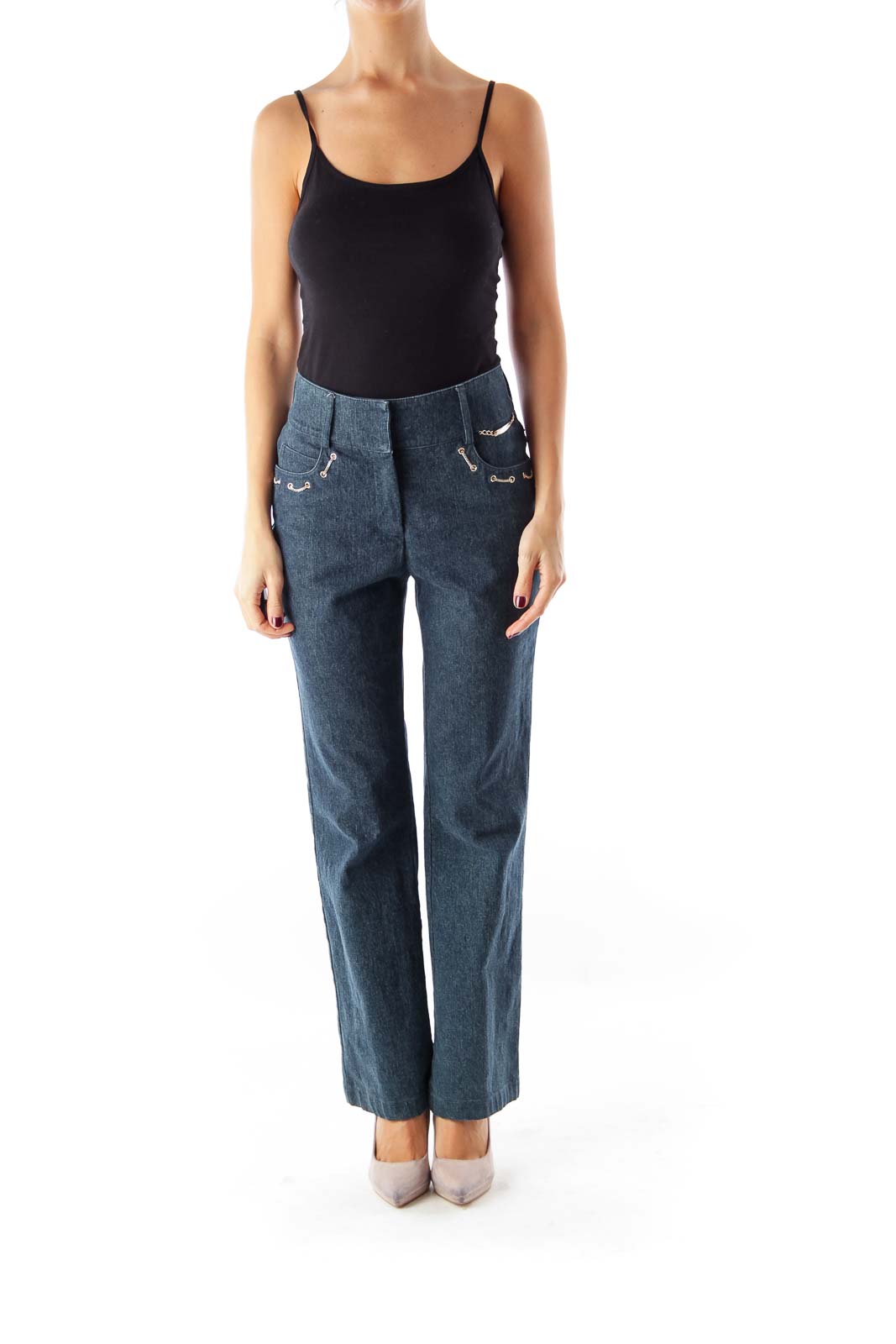 Blue Chain Flare Jeans