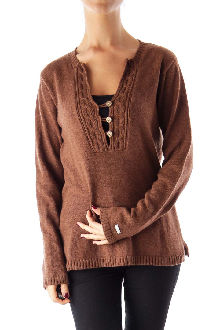 Brown V Neck Sweater