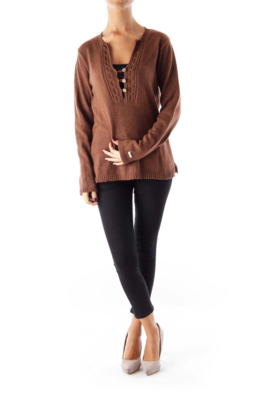 Brown V Neck Sweater