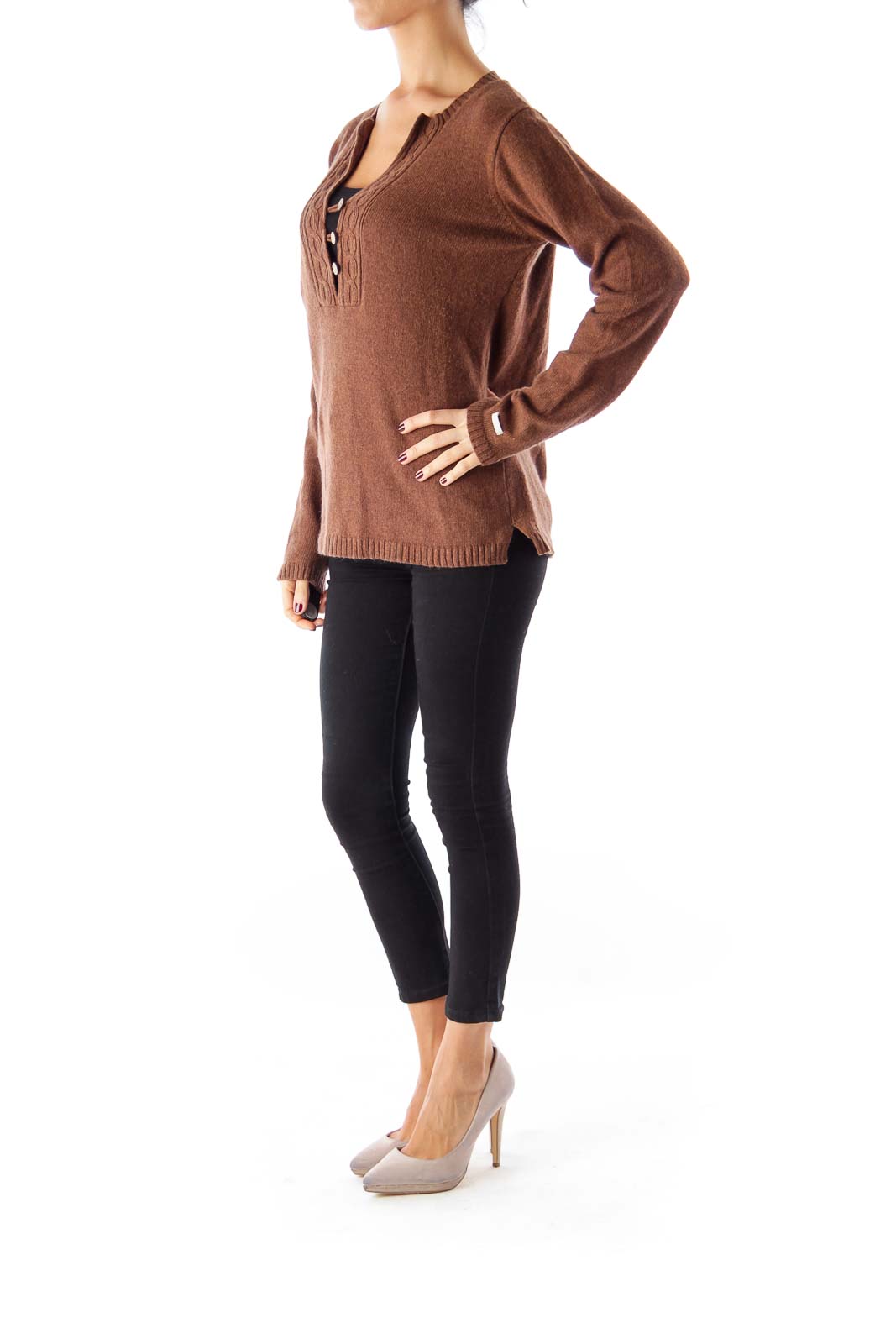 Brown V Neck Sweater