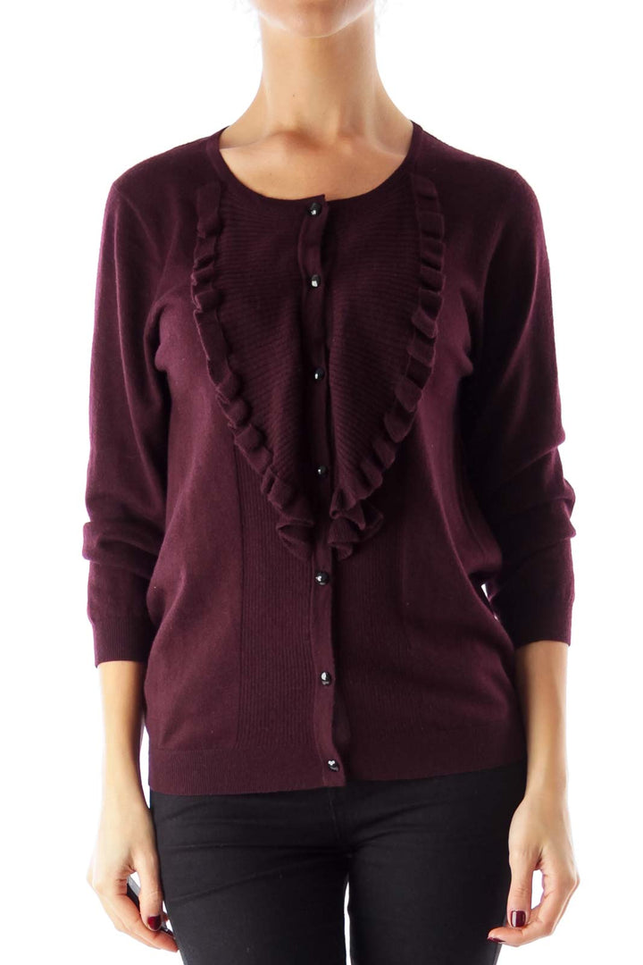 Burgundy Ruffle Cardigan