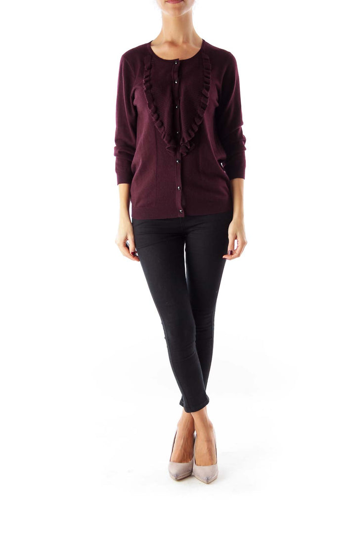 Burgundy Ruffle Cardigan