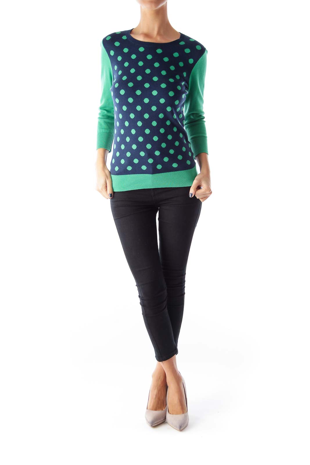 Green & Navy Polka Dot Sweater