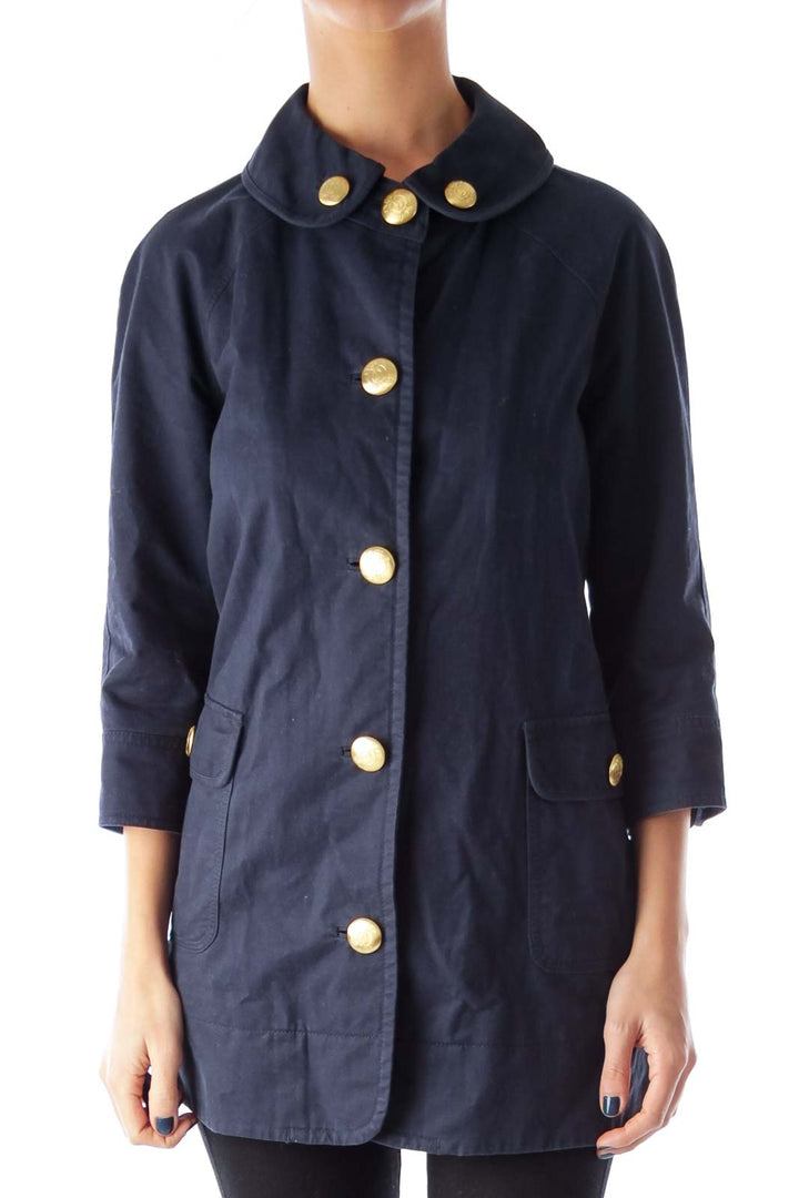 Navy Gold Button Down Mini Coat