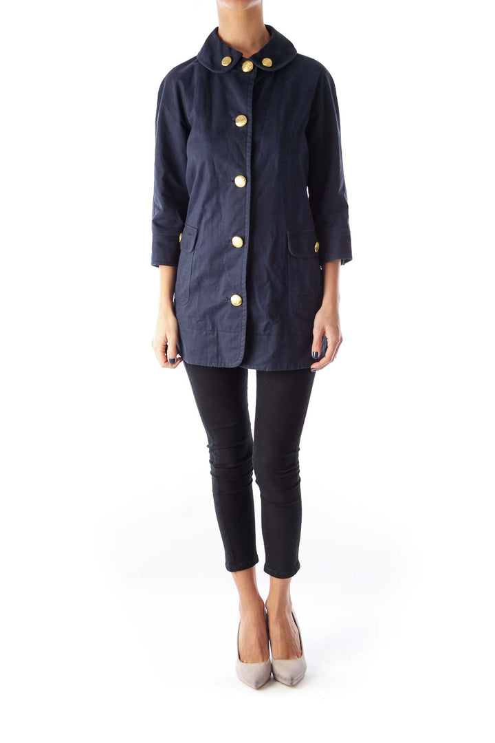 Navy Gold Button Down Mini Coat