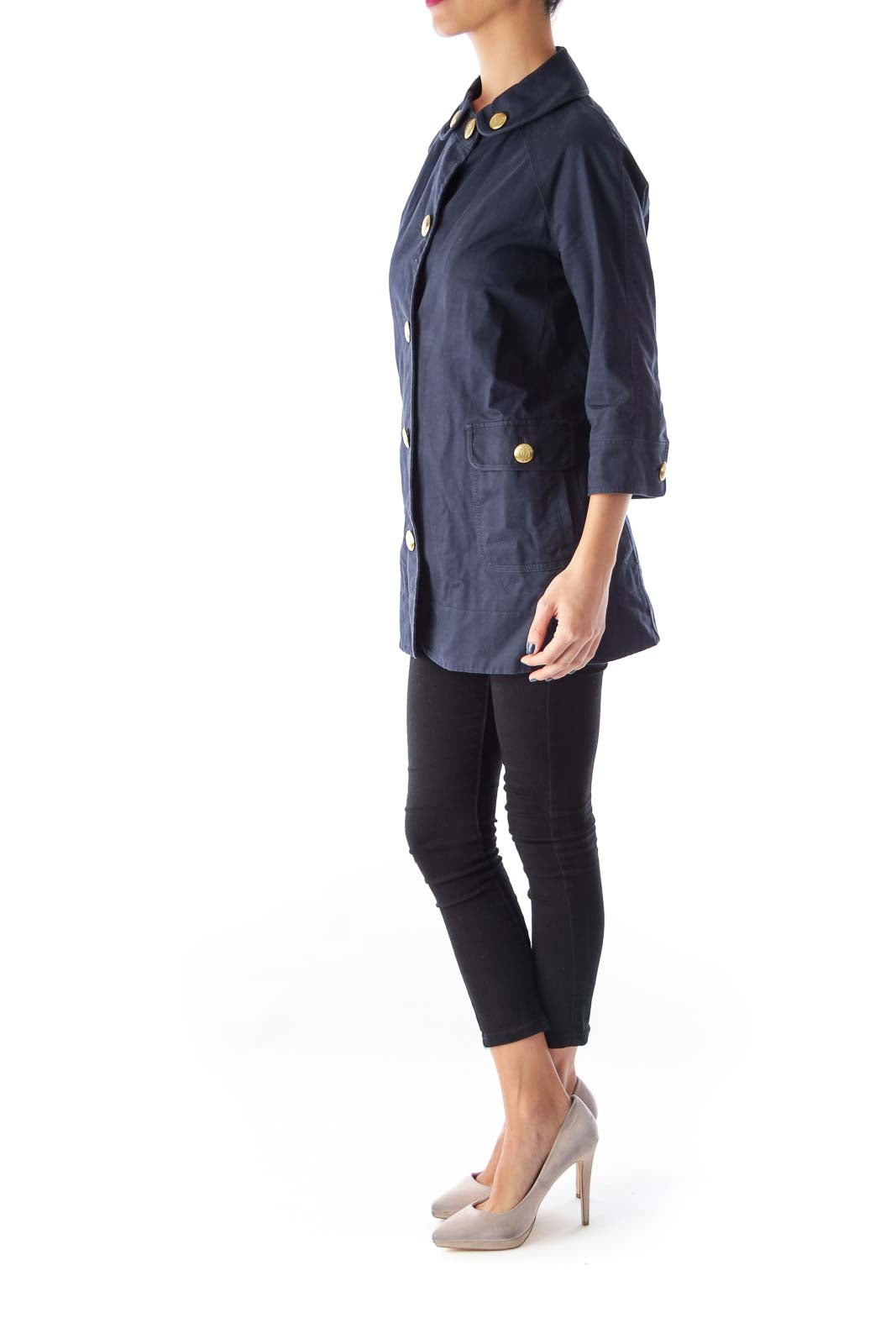 Navy Gold Button Down Mini Coat