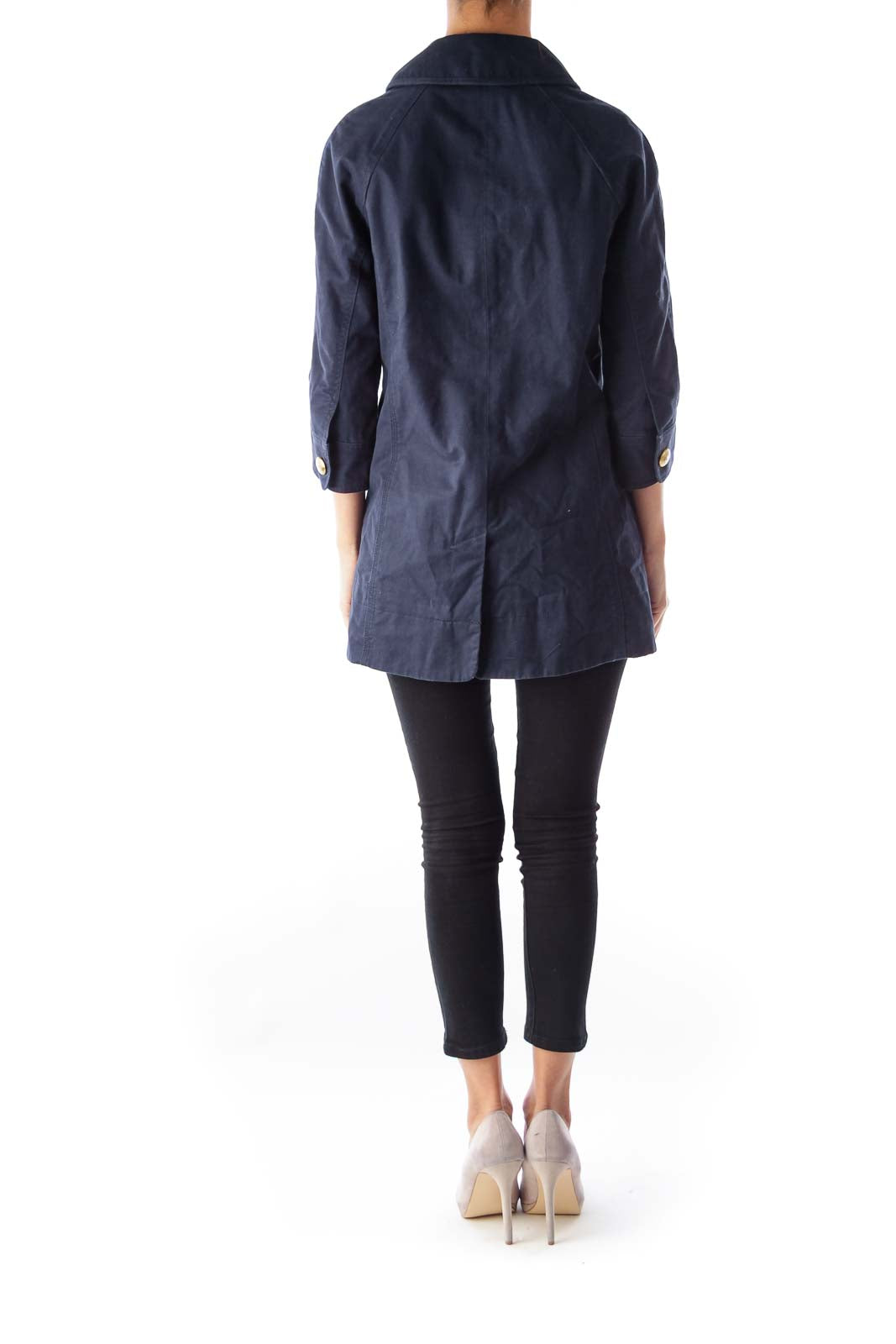 Navy Gold Button Down Mini Coat