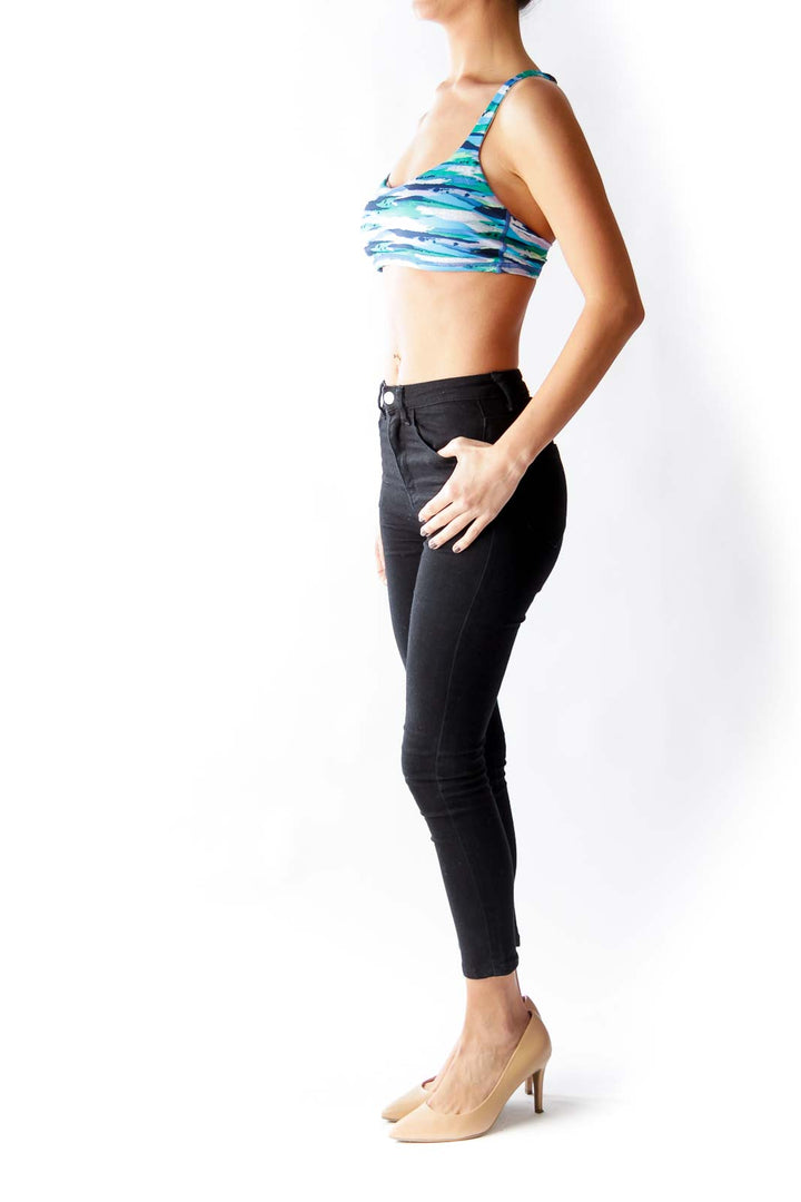 Blue & Green Print Sports Bra