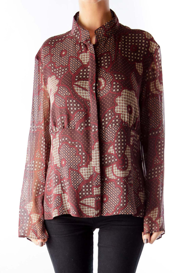 Brown & Maroon Flower Print Blouse