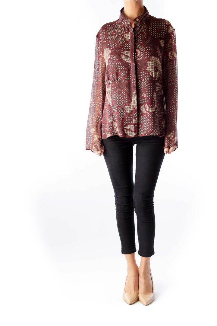 Brown & Maroon Flower Print Blouse