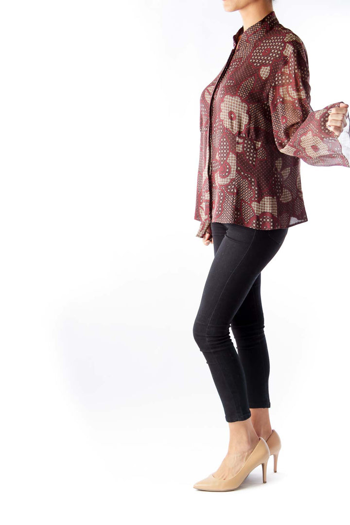 Brown & Maroon Flower Print Blouse