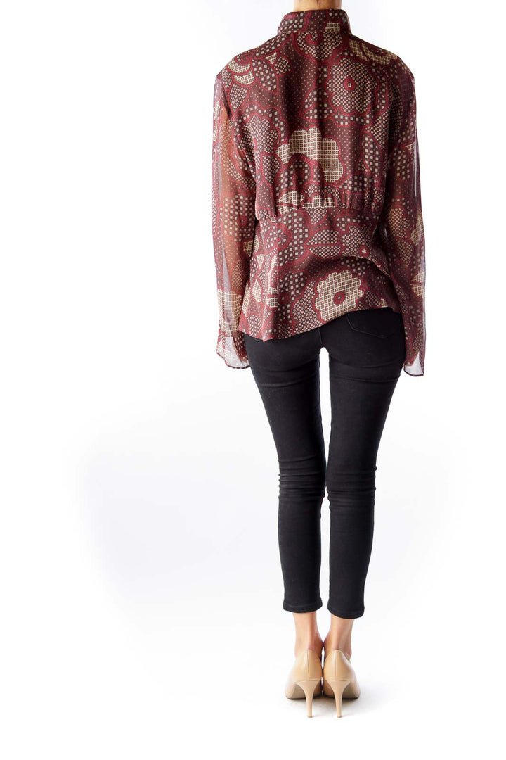 Brown & Maroon Flower Print Blouse