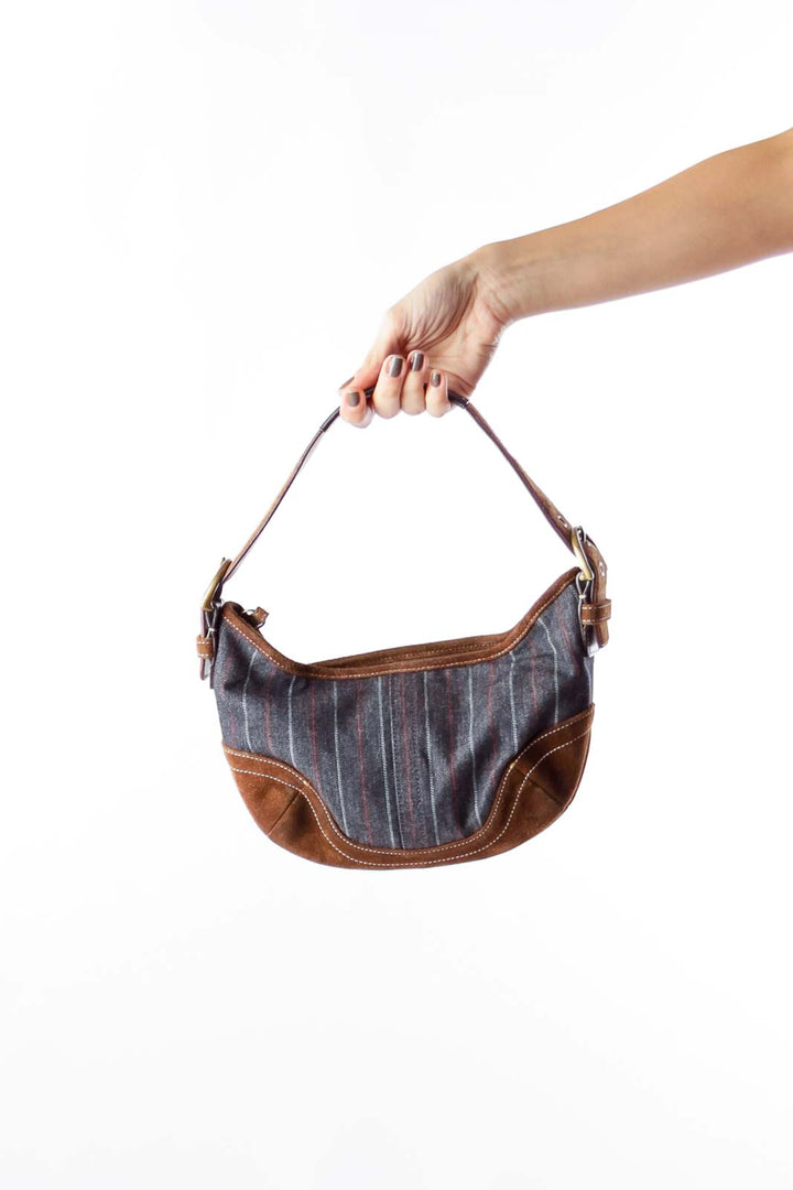 Brown Suede & Denim Shoulder Bag