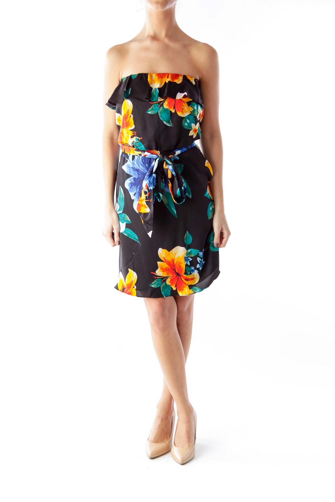 Floral Print Strapless Dress