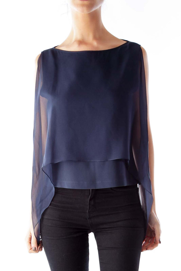 Navy Silk Layer Crop Top