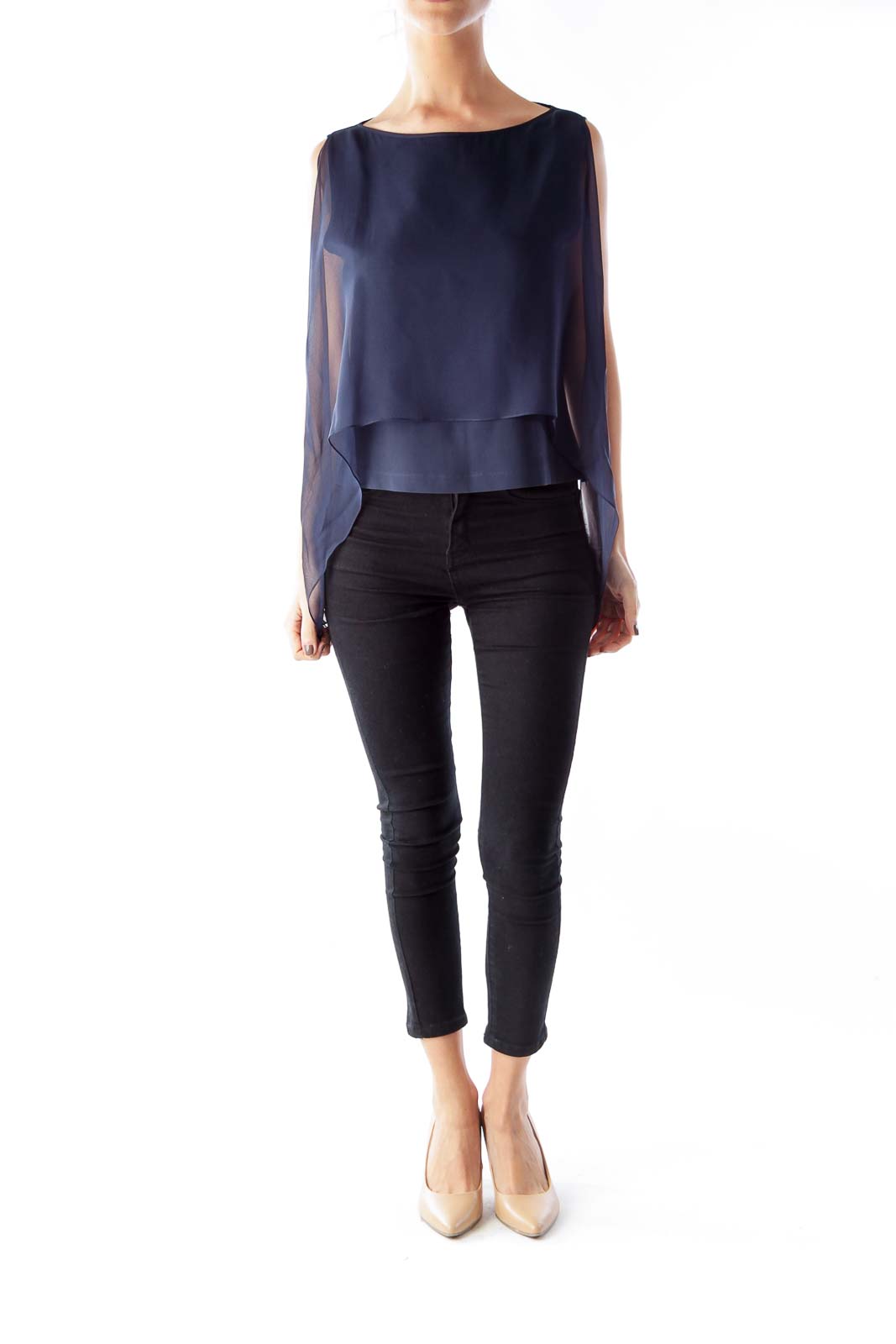 Navy Silk Layer Crop Top