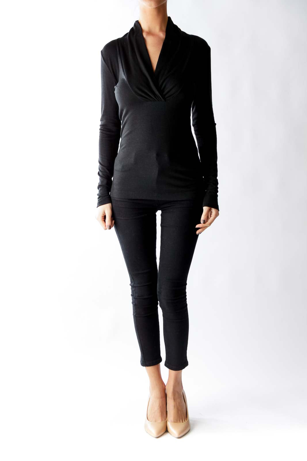 Black V Neck Long Sleeve Shirt