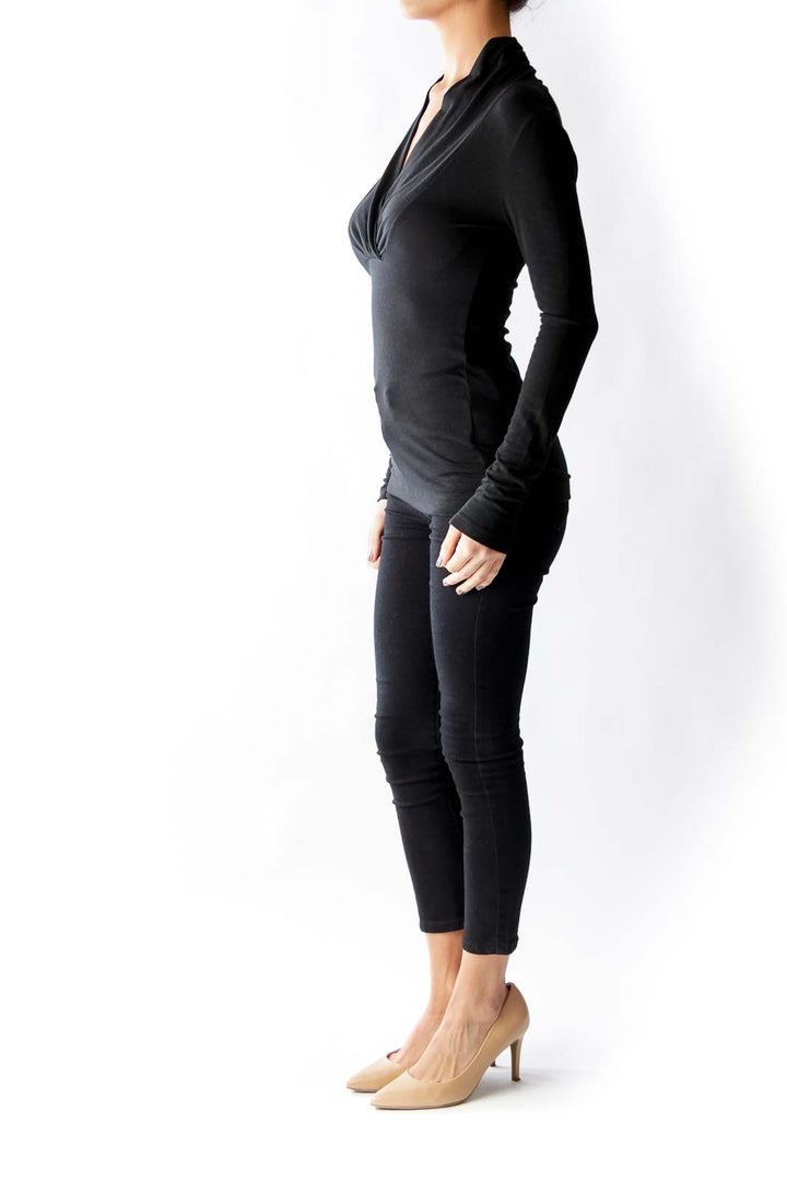 Black V Neck Long Sleeve Shirt