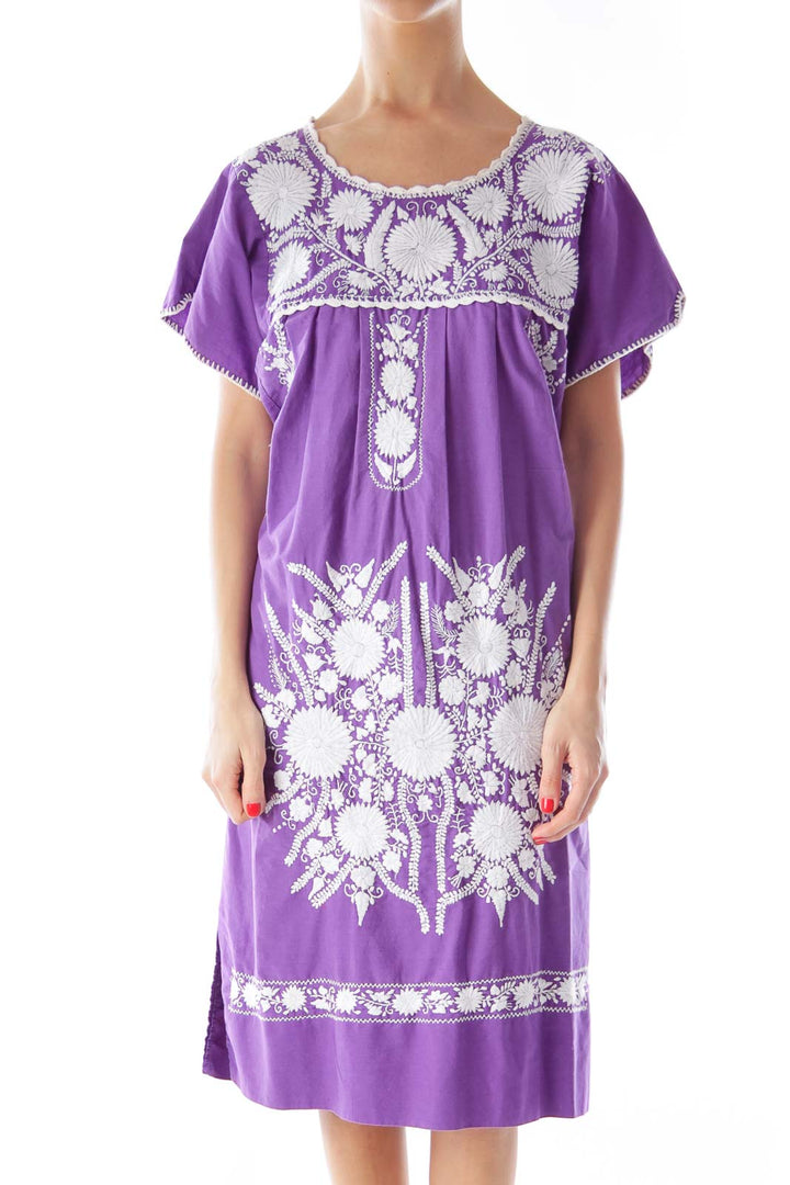 Purple Flower Embroidery Dress