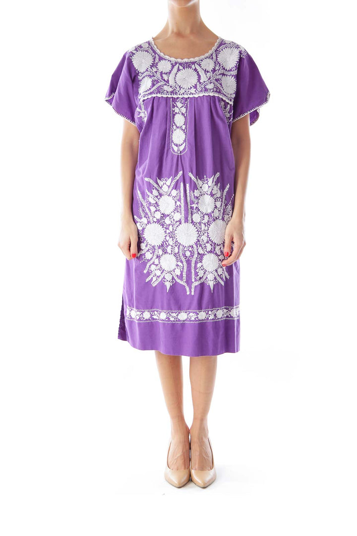 Purple Flower Embroidery Dress