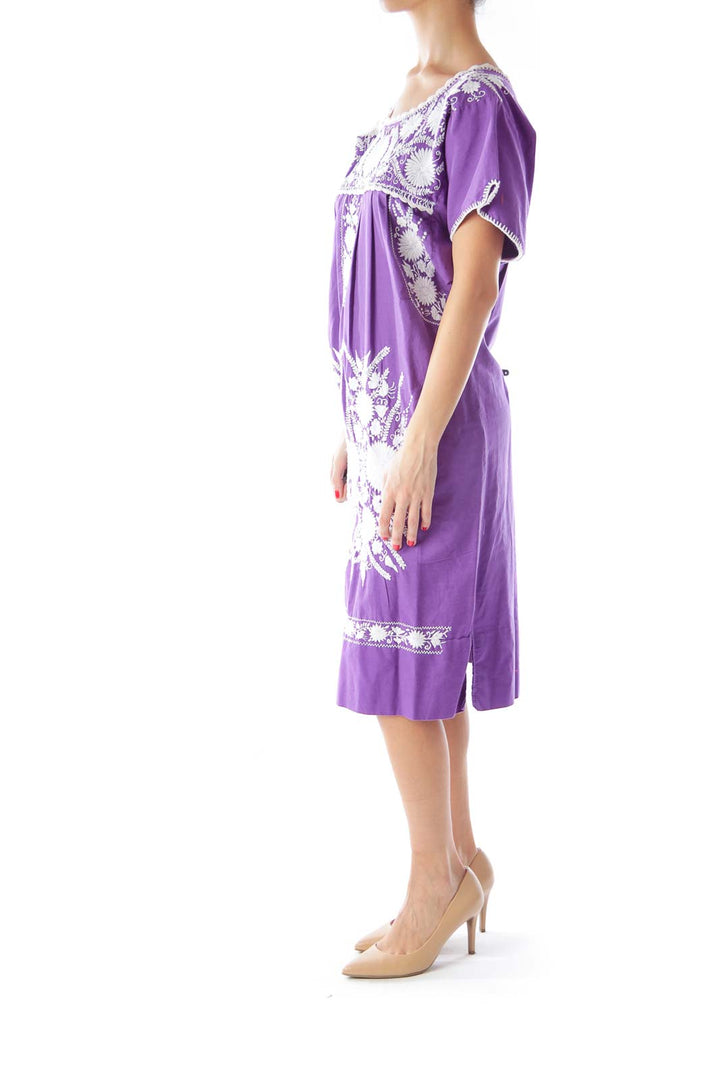 Purple Flower Embroidery Dress