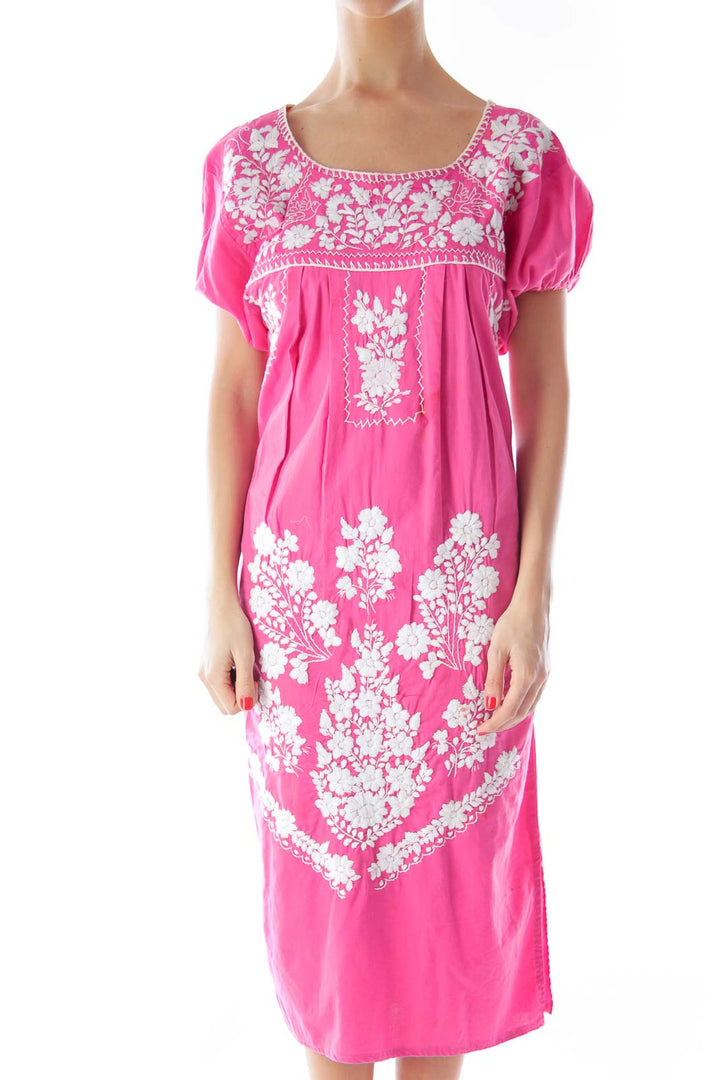 Pink Flower Embroidery Dress