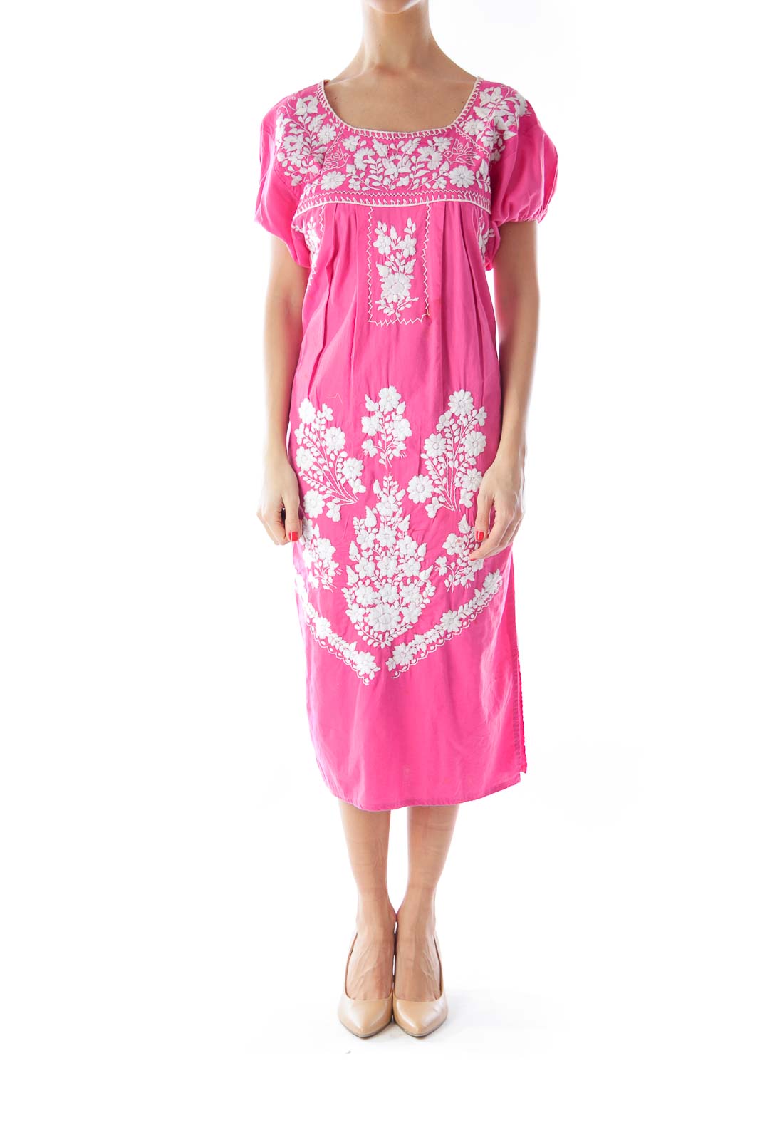 Pink Flower Embroidery Dress