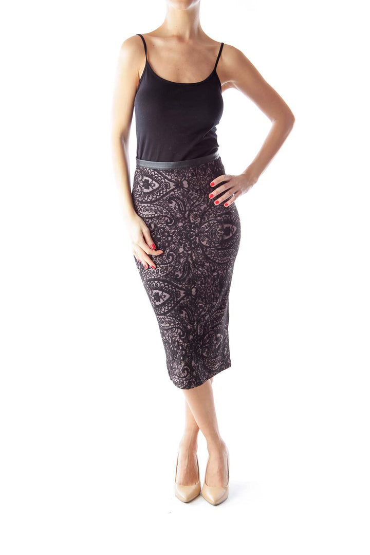 Black Stretch Lace Midi Skirt