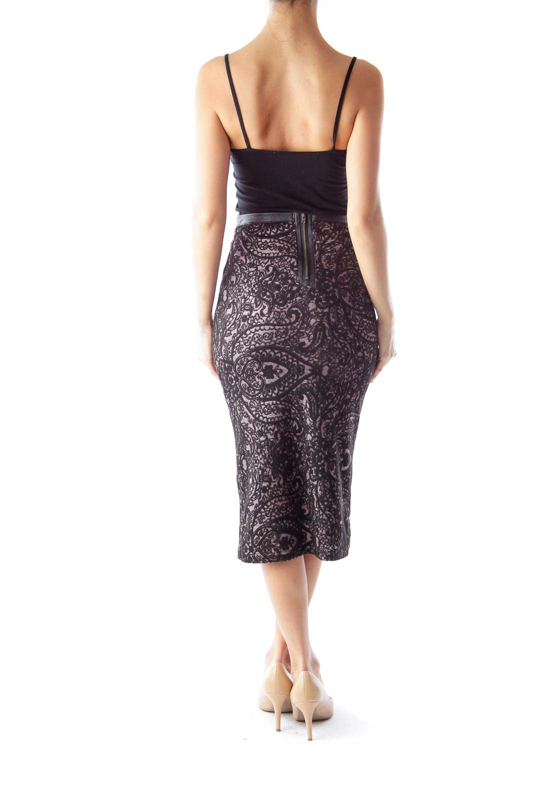 Black Stretch Lace Midi Skirt