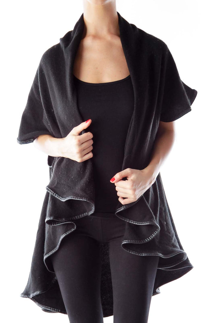 Black Ruffle Leather Detail Cape