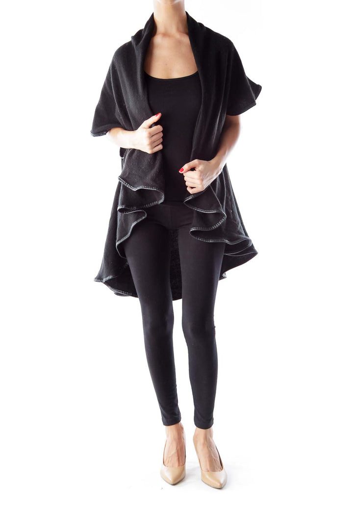 Black Ruffle Leather Detail Cape