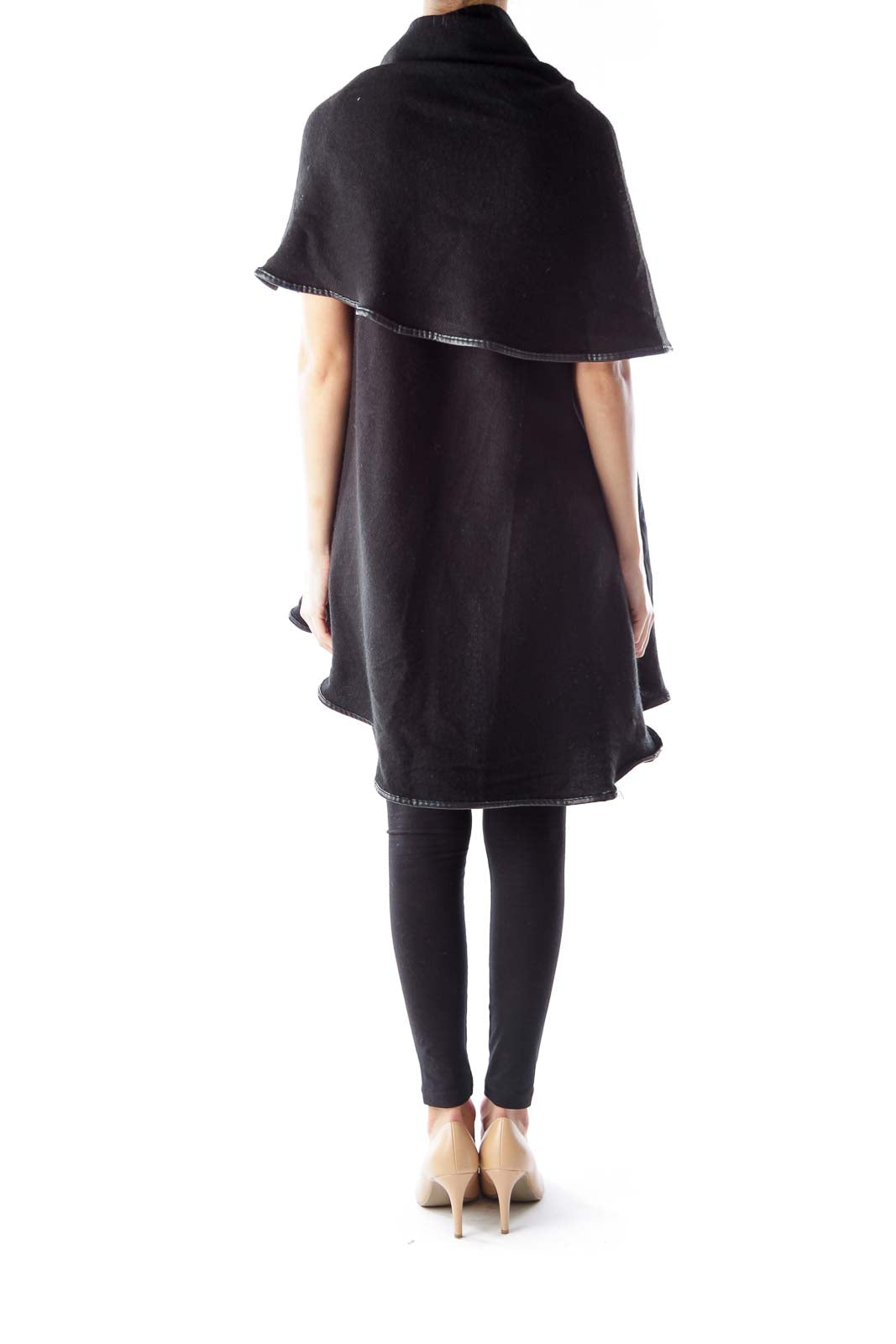 Black Ruffle Leather Detail Cape