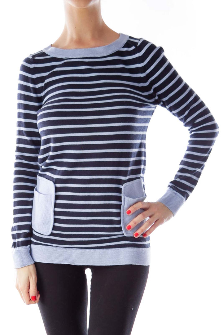 Blue Striped Pocket Sweater