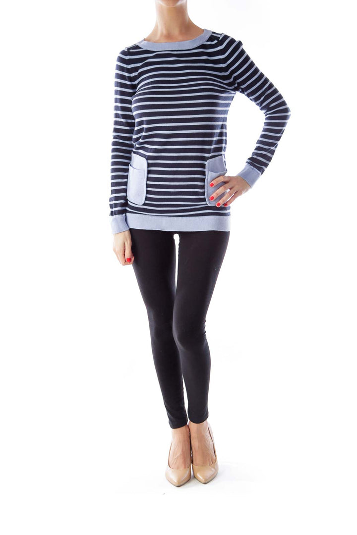 Blue Striped Pocket Sweater