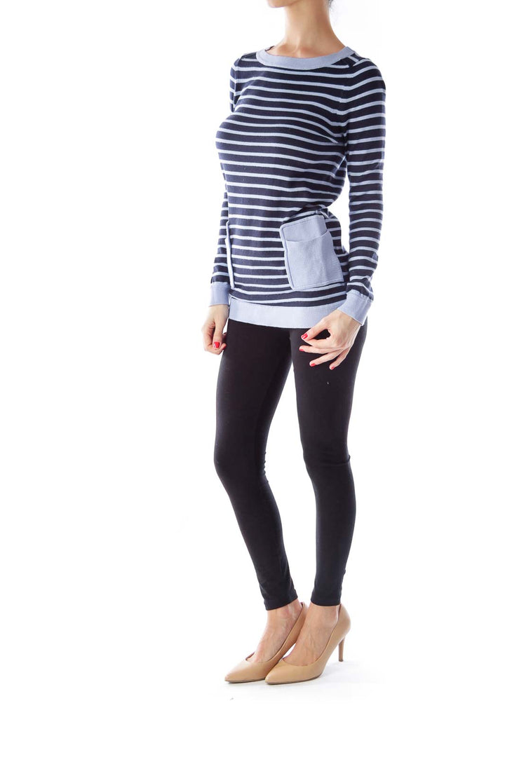 Blue Striped Pocket Sweater