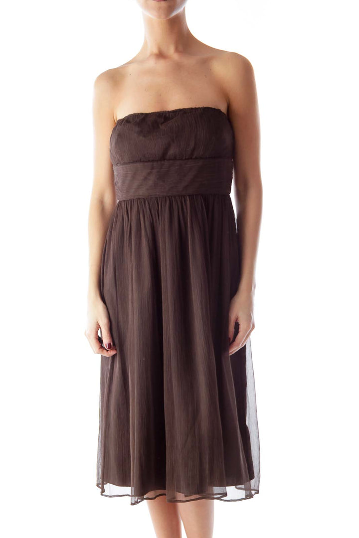 Brown Strapless A Line Dress