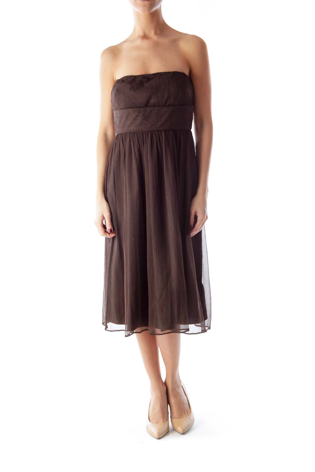 Brown Strapless A Line Dress