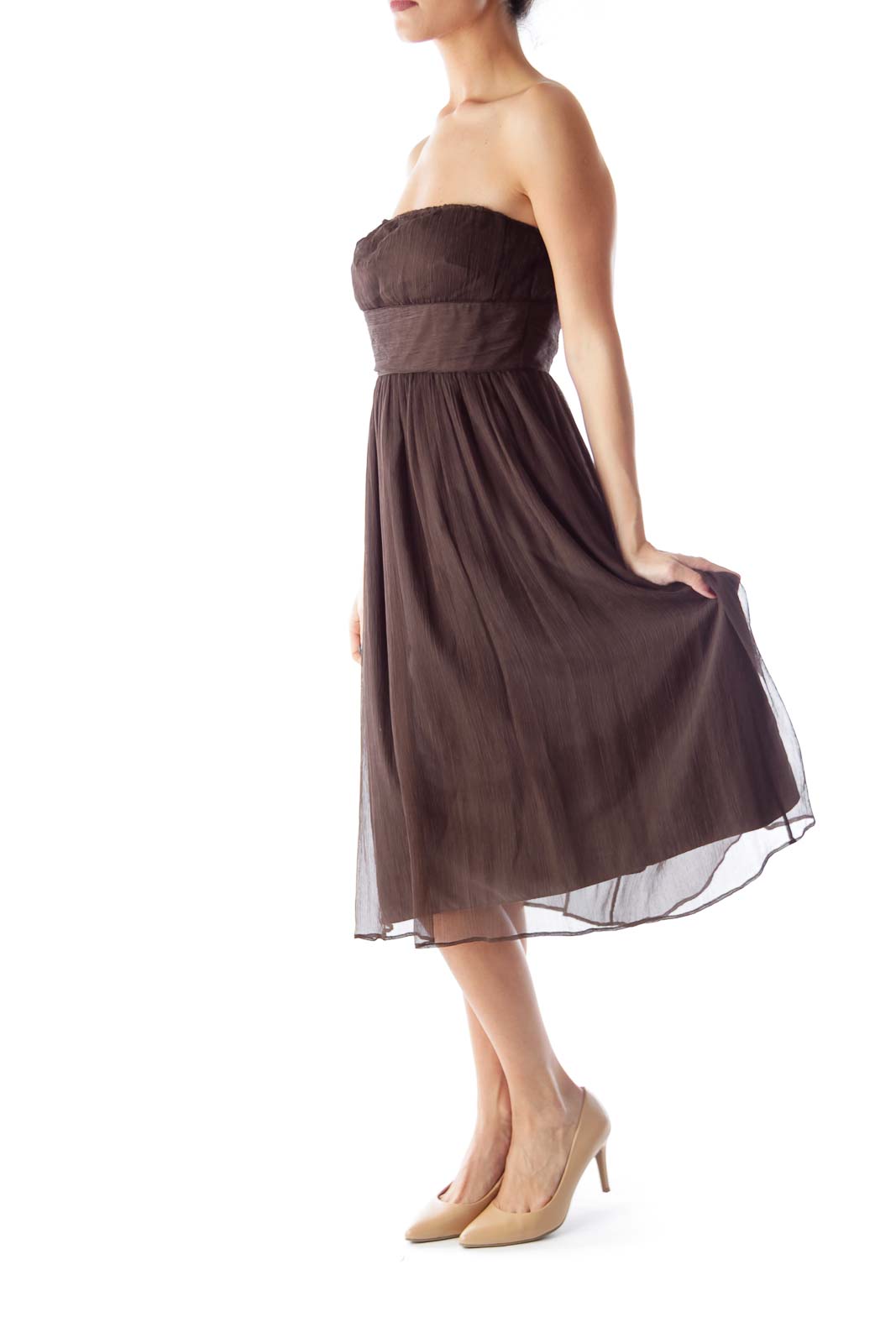 Brown Strapless A Line Dress