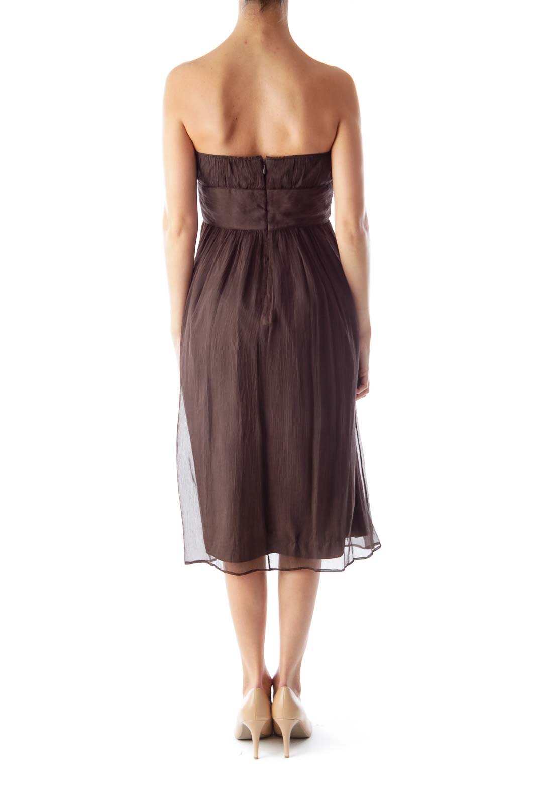 Brown Strapless A Line Dress