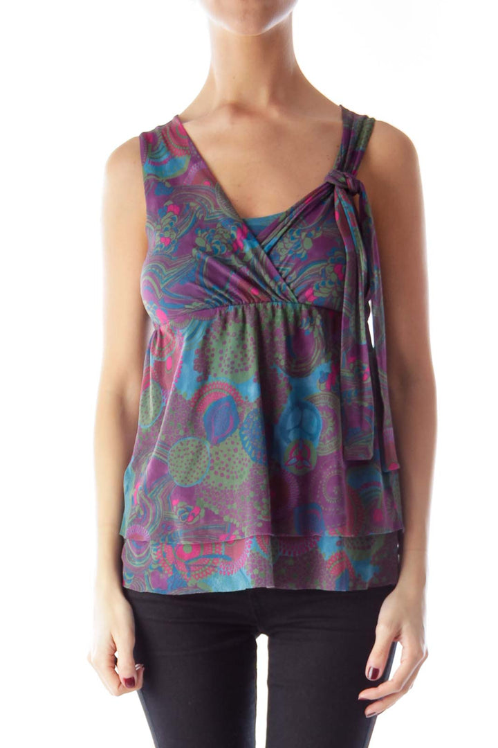 Purple Print Wrap Top